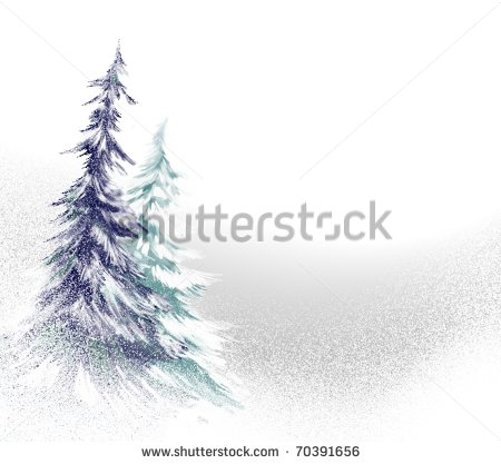 Snow Covered Green And Blue Pine Trees Winter Illustration With