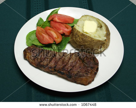 Steak Dinner With A Baked Potato And Salad Stock Photo 1067448    