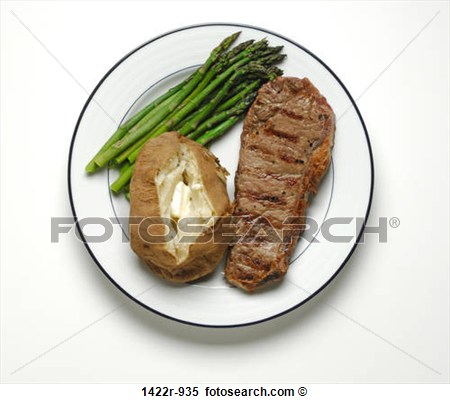 Stock Image Of Beef Steak Baked Potato And Asparagus On Plate 1422r    