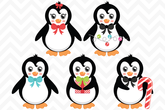 Vector Christmas Penguins Clip Art   Illustrations On Creative Market