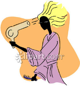Woman Blow Drying Her Hair   Royalty Free Clipart Picture