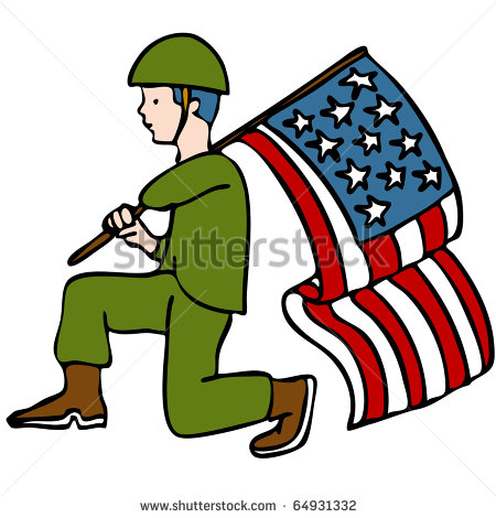 An Image Of A Veteran Soldier Holding An American Flag    Stock Vector