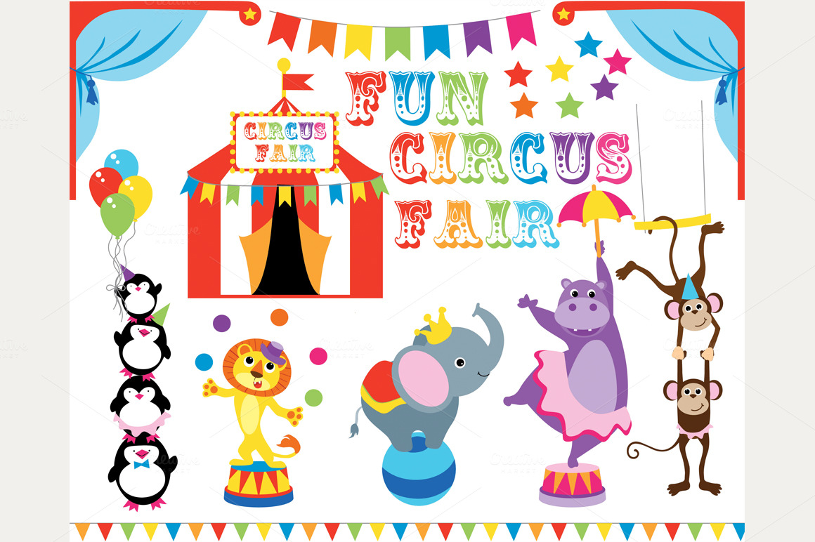 Animal Circus Fair Clipart   Illustrations On Creative Market