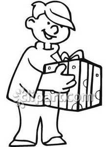 Boy Holding A Christmas Present   Royalty Free Clipart Picture