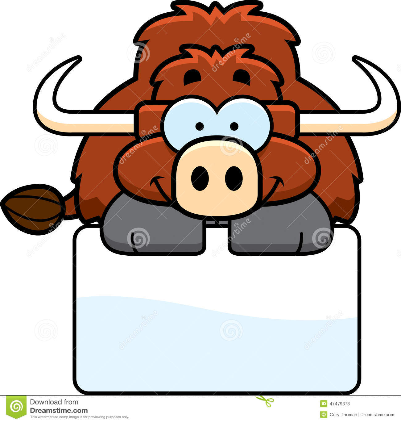 Cartoon Illustration Of A Little Yak With A White Sign