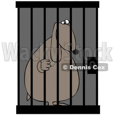 Clipart Illustration Of A Jailed Dog Behind Bars In A Prison Cell By