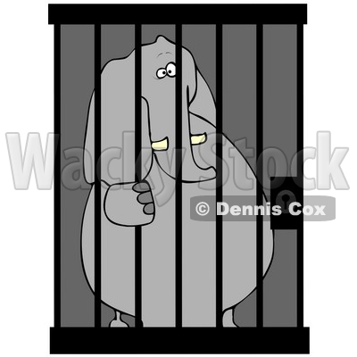 Clipart Illustration Of A Jailed Elephant Behind Bars In A Prison Cell