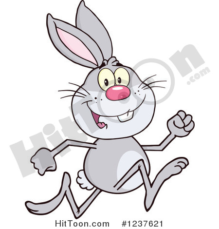 Clipart Of A Happy Gray Rabbit Running A Race   Royalty Free Vector
