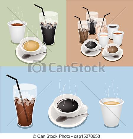 Clipart Vector Of Hot Coffee Takeaway Coffee And Iced Coffee   A Cup    