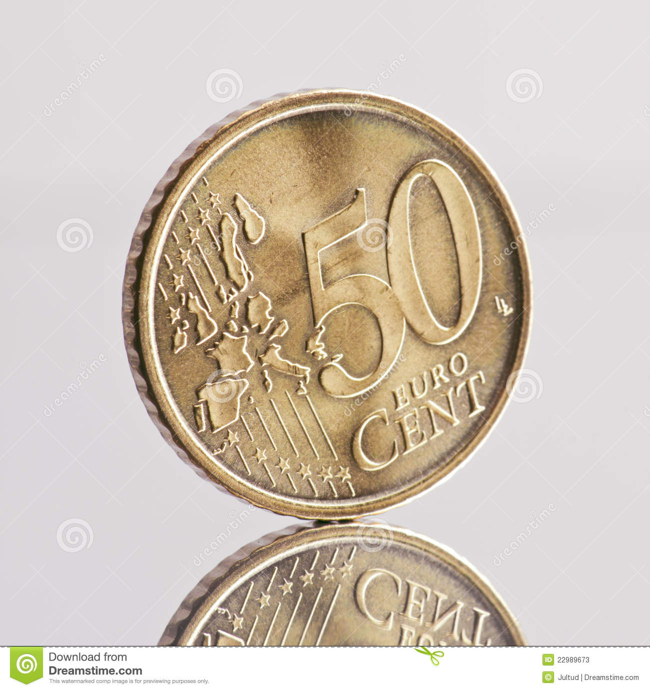 Coin 50 Euro Cents Reflected In The Base