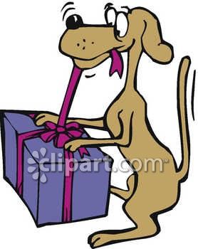 Royalty Free Clipart Image  Dog Opening Christmas Present