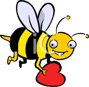 Smiling Bee Holding A Red Heart   Clipart