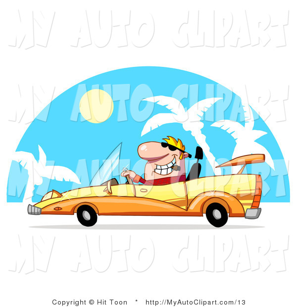 Vector Clip Art Of A Man Driving A Yellow Convertible By Hit Toon    
