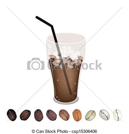 Vector Clipart Of Row Of Beans Under A Glass Of Iced Coffee   Coffee