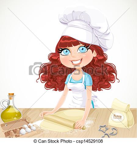 Vector   Cute Girl Baking Cookies   Stock Illustration Royalty Free