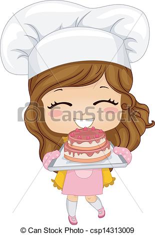 Vector   Little Girl Baking Cake   Stock Illustration Royalty Free