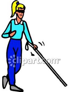 Blind Woman Taking A Stroll With A Walking Stick Royalty Free Clipart