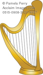 Clip Art Illustration Of A Golden Harp   Acclaim Stock Photography