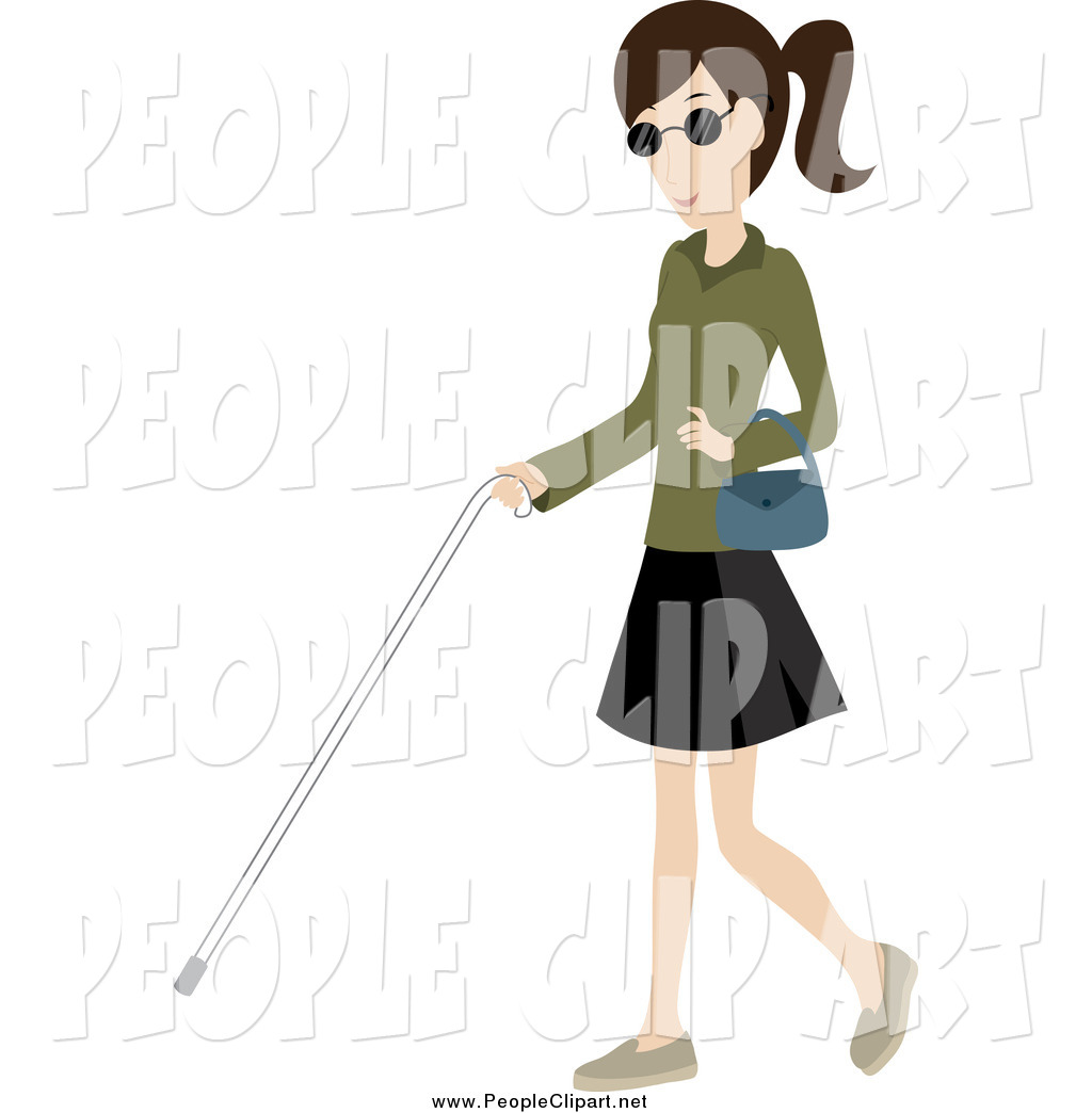 Clip Art Of A Caucasian Blind Woman Walking With A White Cane By Rosie