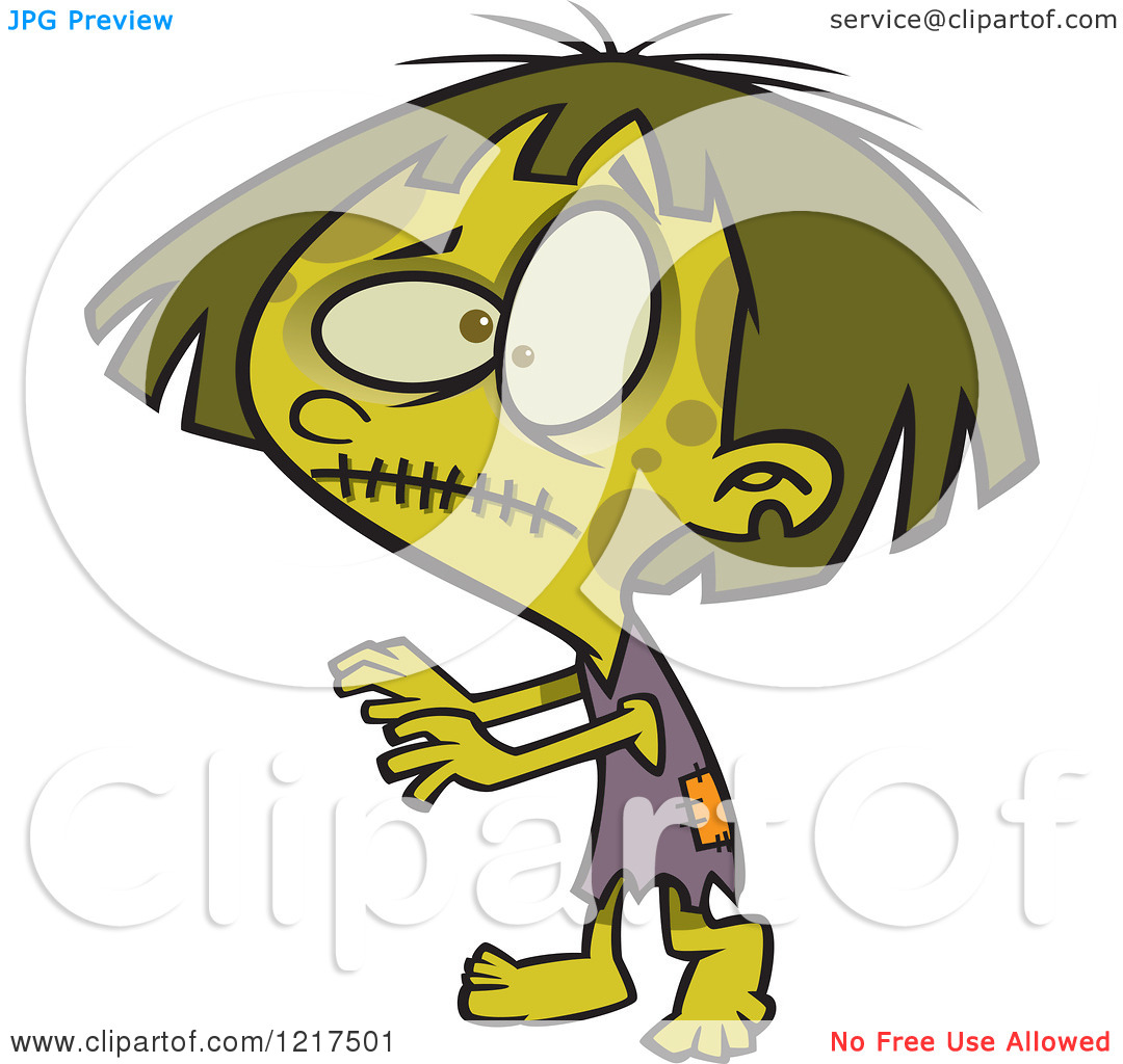 Clipart Of A Cartoon Halloween Zombie Girl Walking   Royalty Free
