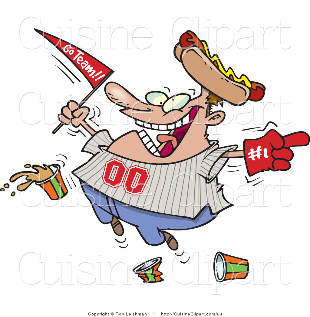 Cuisine Vector Clipart Of A Happy Sports Fan Dropping Food By Ron
