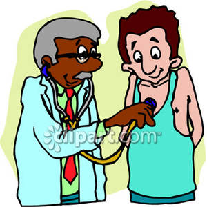     Doctor Listening To A Man S Chest   Royalty Free Clipart Picture