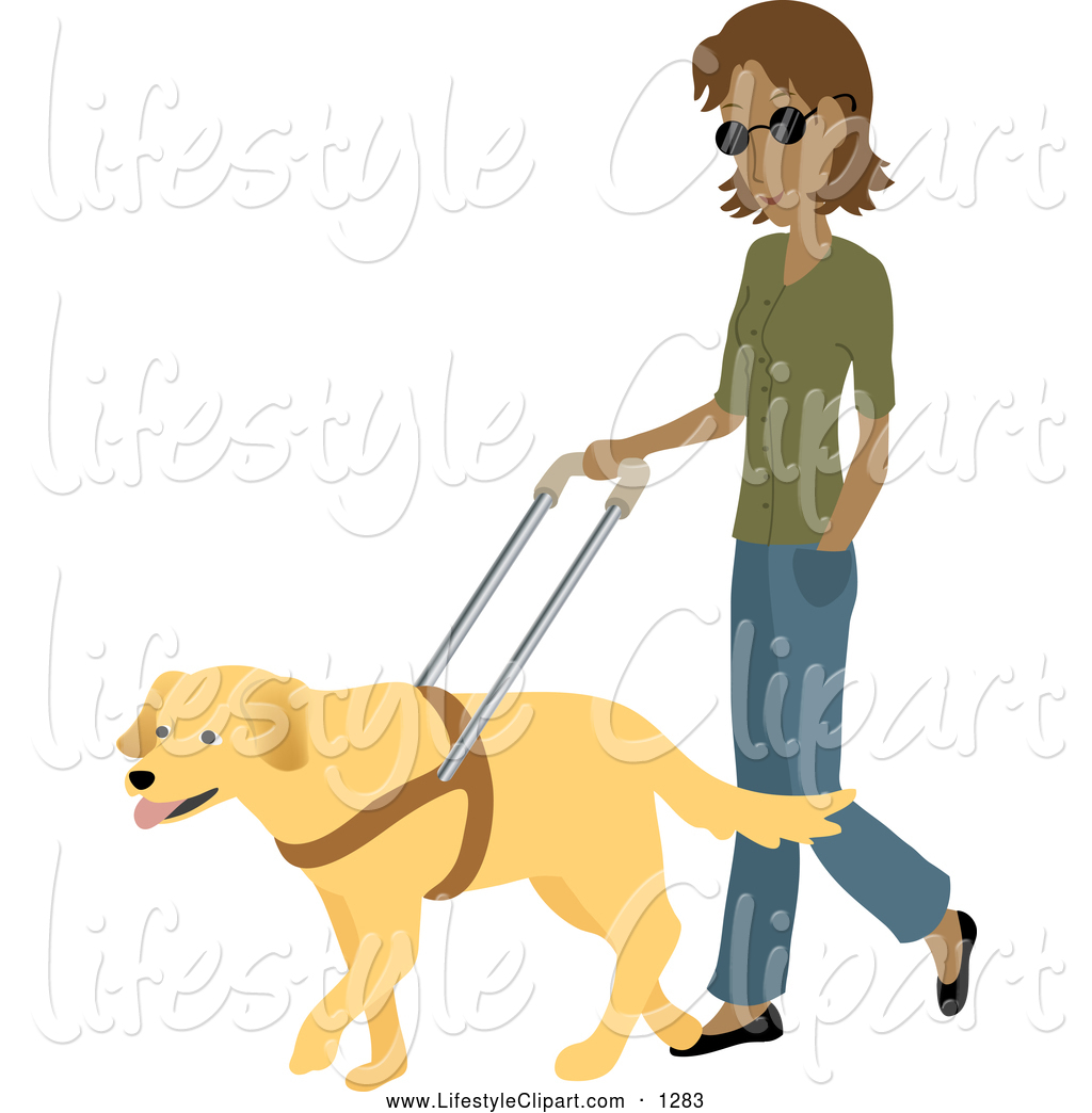 Lifestyle Clipart Of A Blind Hispanic Woman Strolling With A Yellow