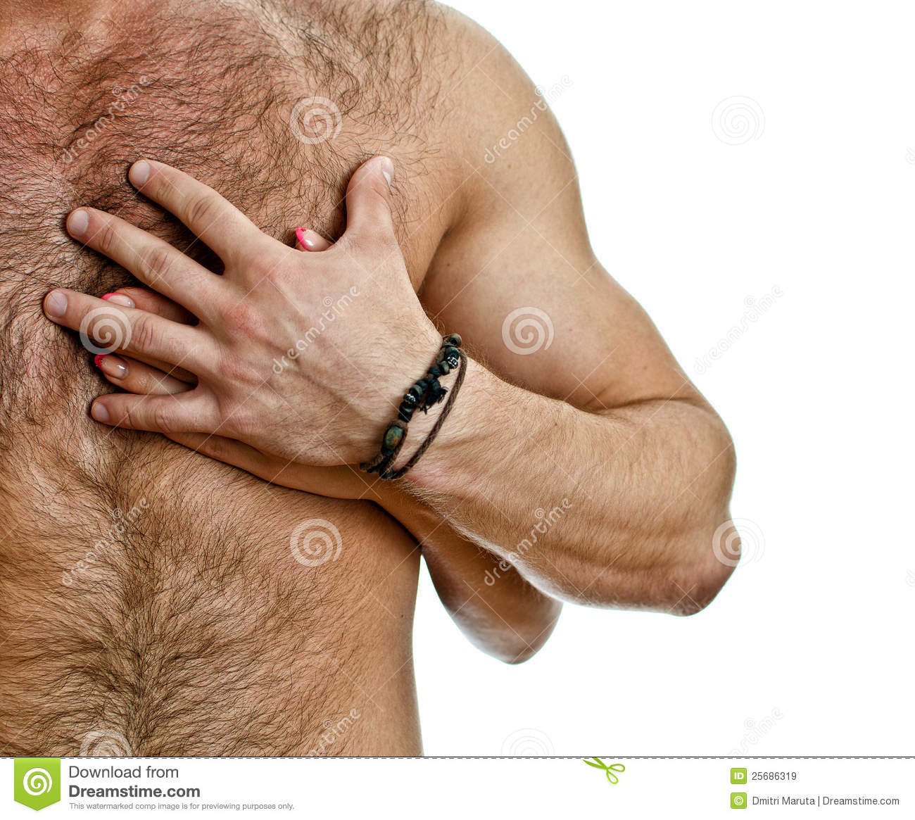 Male And Female Hand On The Man S Chest  Royalty Free Stock Images    