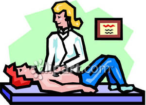 Nurse Listening To A Man S Chest   Royalty Free Clipart Picture