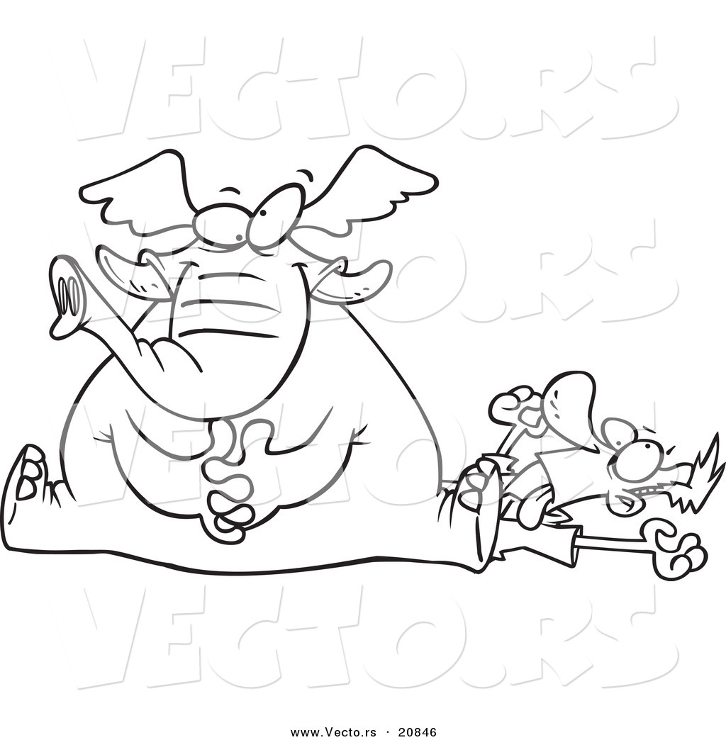    Of A Cartoon Elephant Sitting On A Man S Chest   Coloring Page Outline