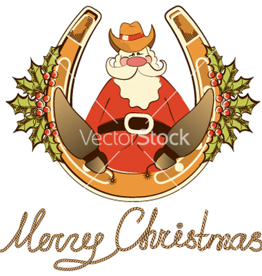 Santa In Cowboy Shoes Sit On Lucky Horseshoe Vector Art   Download    