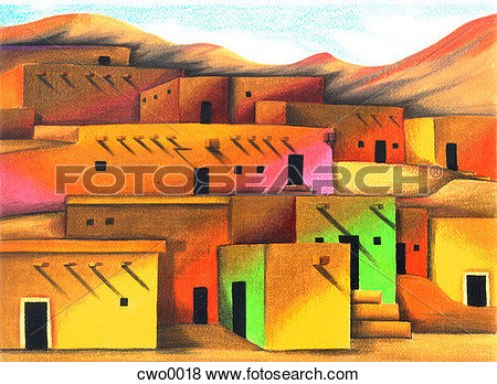 Stock Illustration   Mexican Adobe House  Fotosearch   Search Eps Clip