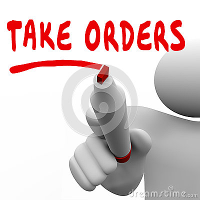 Take Orders Customer Sales Demands Fulfillment Man Writing Words Stock    