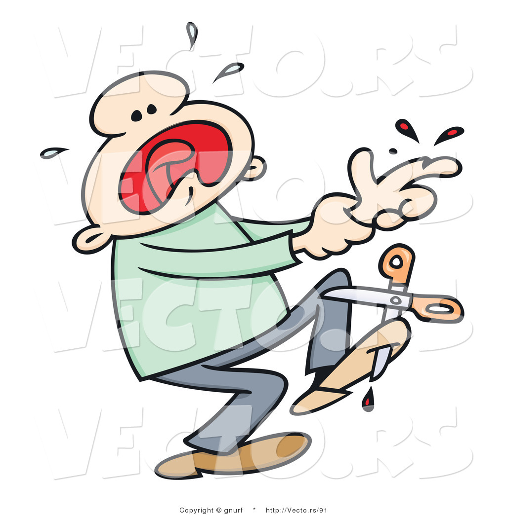 Vector Of A Injured Cartoon Man Crying And Screaming After Cutting His