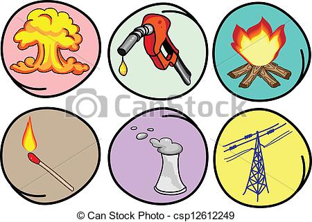 Vector   Six Forms Of Energy On Round Background   Stock Illustration