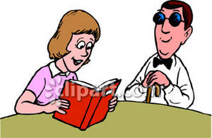 Woman Reading To A Blind Man Royalty Free Clipart Picture