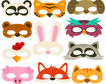 Animal Party Mask Digital Clip Art For Scrapbooking Card Making