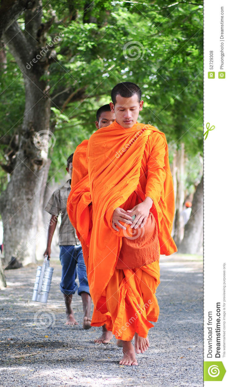 Asian Young Monks Walking Morning Alms Editorial Stock Photo   Image    
