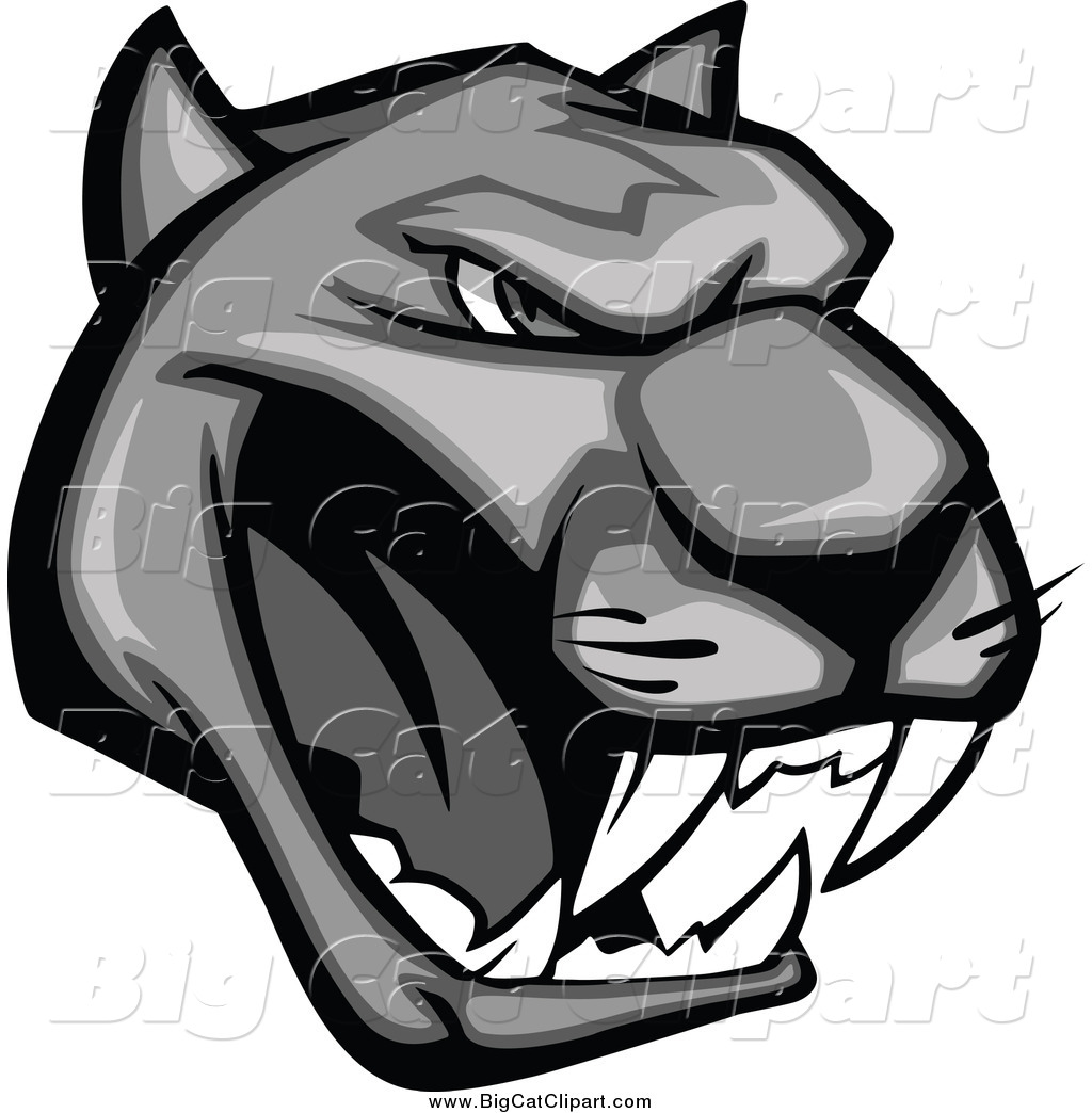 Big Cat Vector Clipart Of A Grayscale Aggressive Growling Panther Head