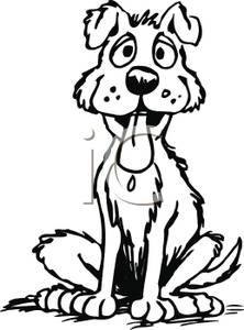 Black And White Dog Sitting And Panting   Royalty Free Clipart Picture