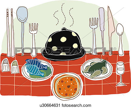 Clipart   Illustration Of Foodstuff With Crockery  Fotosearch   Search