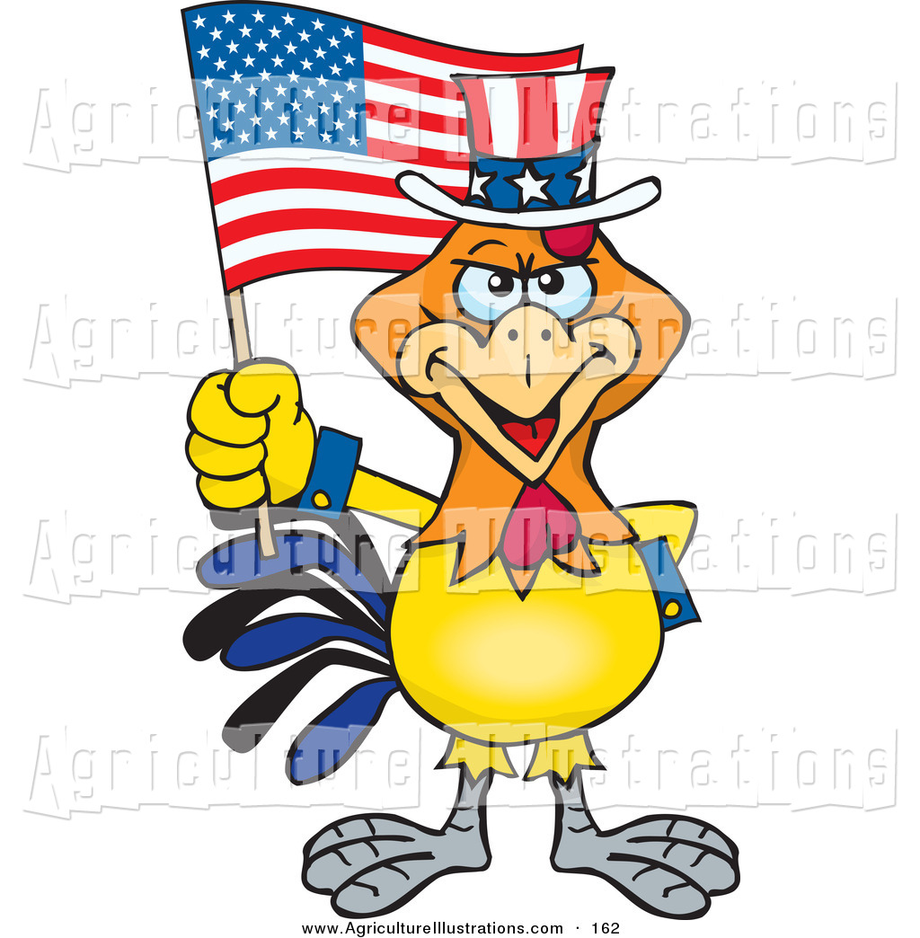 Clipart Of A Happy Patriotic Uncle Sam Rooster Waving An American Flag
