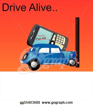Driver Texting Messages And Not Driving Properly Stock Art