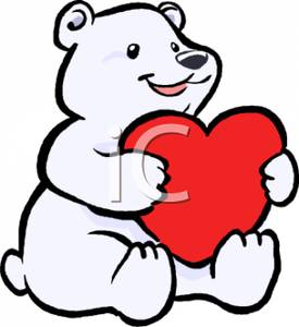Happy White Bear Holding A Red Valentine Heart   Royalty Free Clipart