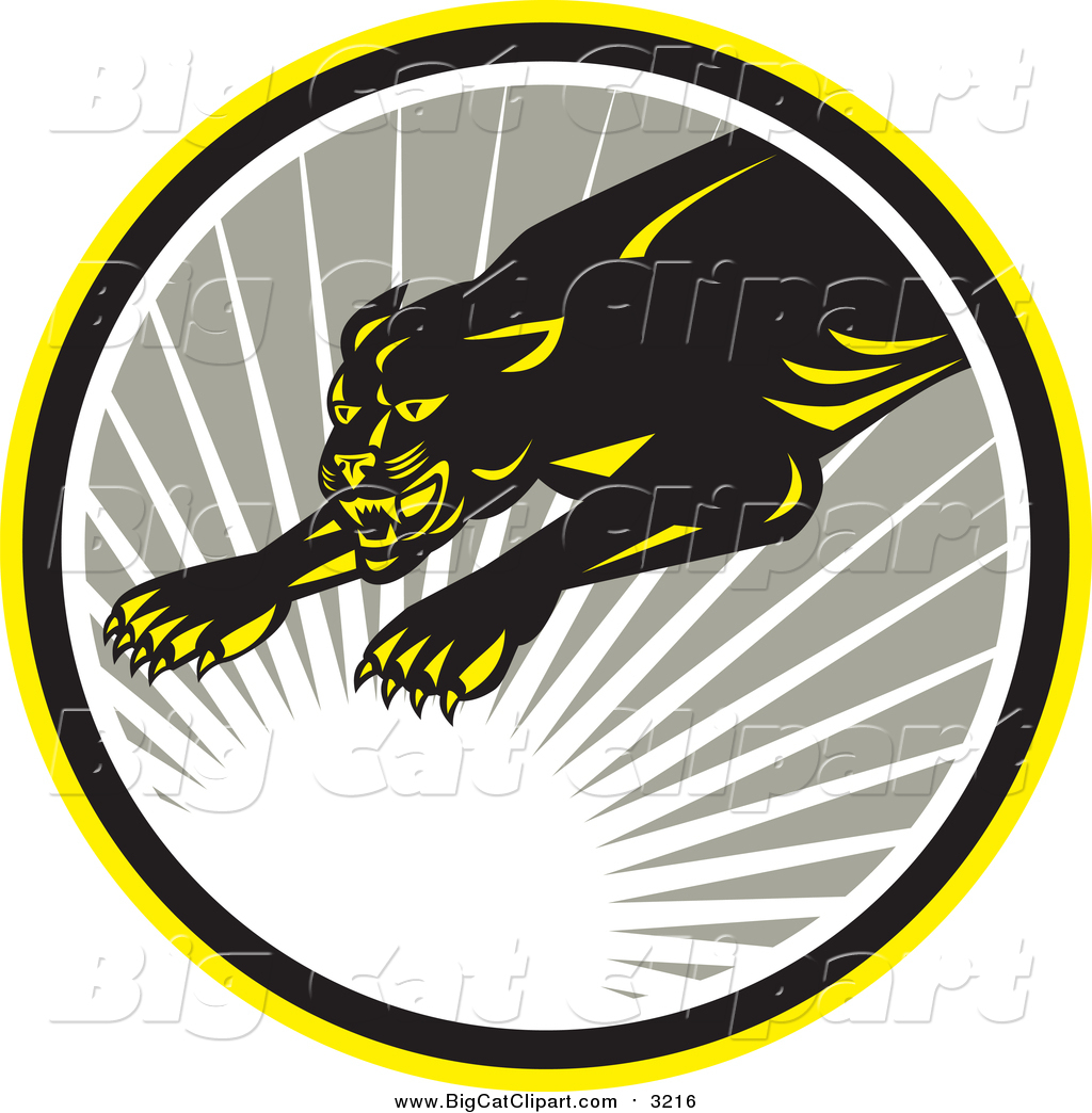 Larger Preview  Big Cat Vector Clipart Of A Leaping Panther With A Sun