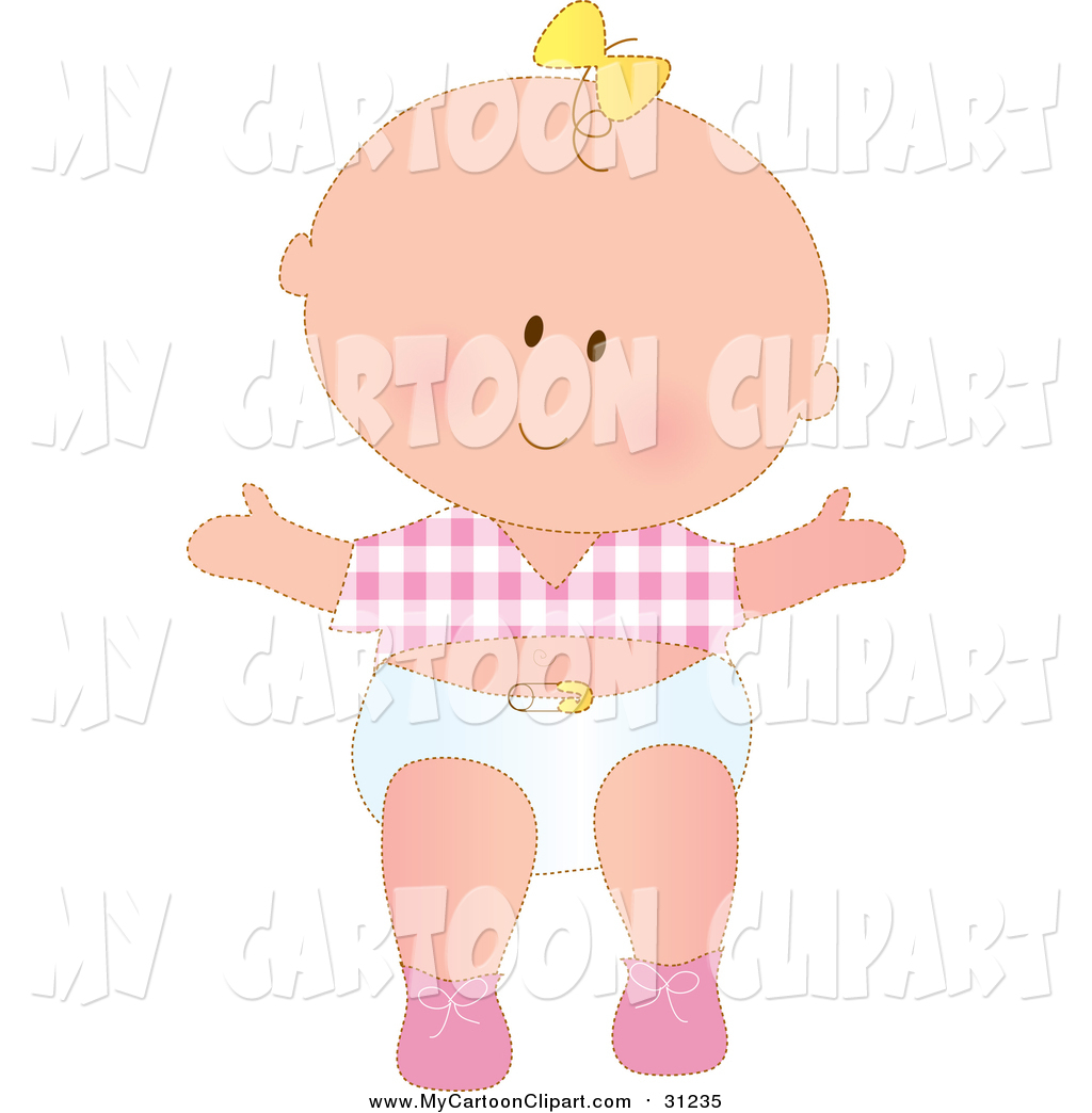     Pink Checkered Shirt And White Diaper While Taking Her First Steps By