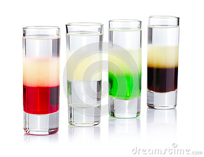 Royalty Free Stock Photo  Four Shot Drink Cocktails Isolated On White