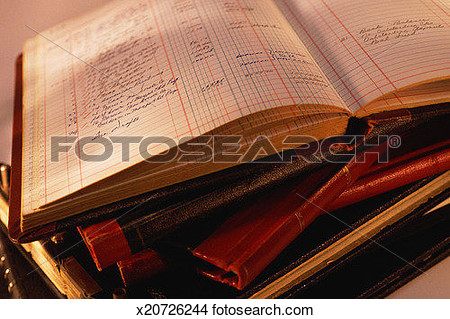 Stock Photo Of Stack Of Ledger Books  Top Book Open X20726244   Search    