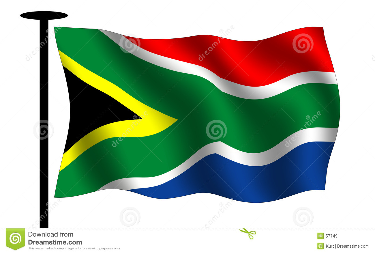 Waving Flag Of South Africa With Flag Pole