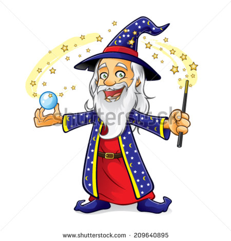Wizard Is Holding A Crystal Ball As He Waved His Magic Wand And